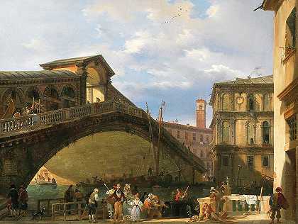 威尼斯，里亚尔托大桥`Venice, the Rialto Bridge by Giovanni Migliara