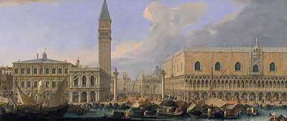 莫洛号，威尼斯，来自圣马可河畔`The Molo, Venice, from the Bacino di San Marco (ca. 1709) by Luca Carlevarijs