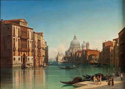 威尼斯格兰德运河景观`View of Canal Grande in Venice (1860) by Gustaf Wilhelm Palm