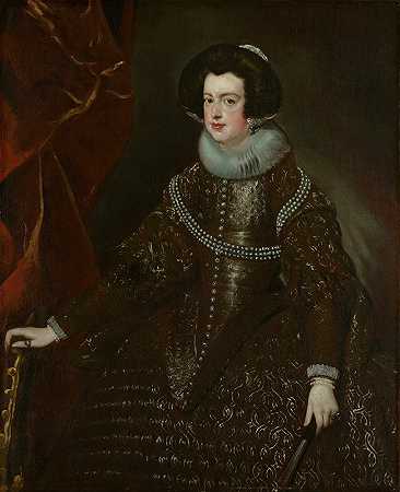 波旁的伊莎贝拉，西班牙菲利普四世的妻子`Isabella of Bourbon, Wife of Philip IV of Spain (c. 1632) by Workshop of Diego Velázquez