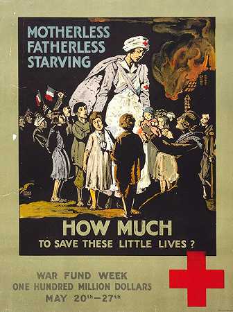 没有母亲，没有父亲，饥肠辘辘，要拯救这些小小的生命需要多少`Motherless, fatherless, starving–How much to save these little lives (1918)