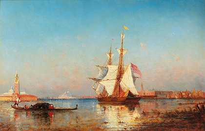 帆船，威尼斯之外`Sailing Boats, Venice Beyond (1869) by Paul-Charles-Emmanuel Gallard-Lépinay