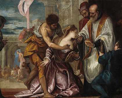 圣露西的殉道和最后的圣餐`The Martyrdom and Last Communion of Saint Lucy (c. 1585~1586) by Paolo Veronese
