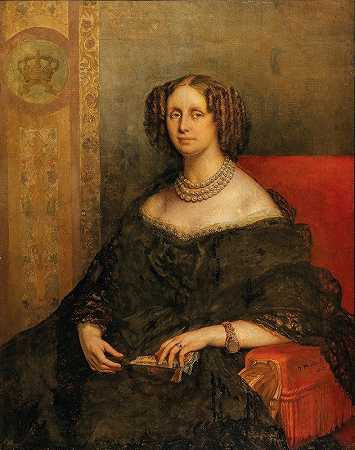 比利时女王路易丝·德奥尔良的肖像（巴勒莫1812-1850奥斯坦德）`Portrait of Louise d’Orléans, Queen of Belgium (Palermo 1812~1850 Ostende) (1862) by Jean François Portaels
