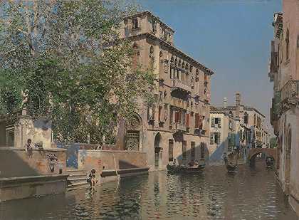 威尼斯的运河`A Canal in Venice (1879) by Martin Rico y Ortega