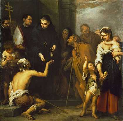 维拉纽瓦圣托马斯慈善机构`The Charity of Saint Thomas of Villanueva (c. 1665~1670) by Bartolomé Estebán Murillo