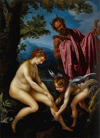 维纳斯、丘比特和潘神`Venus, Cupid And Pan by Giovanni Biliverti