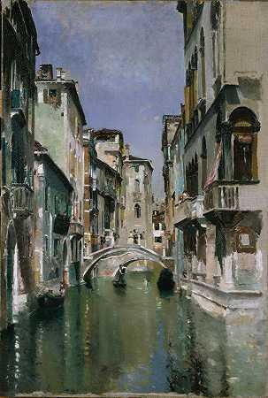 威尼斯圣特罗瓦索区运河`Canal in Venice, San Trovaso Quarter (ca. 1885) by Robert Frederick Blum