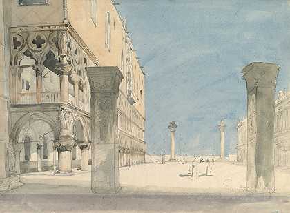 威尼斯圣马可广场景观`View of the Piazzetta di San Marco in Venice (19th century) by Wilhelm Gail