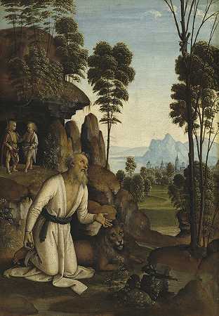荒野中的圣杰罗姆`Saint Jerome in the Wilderness (c. 1490~1500) by Follower of Pietro Perugino