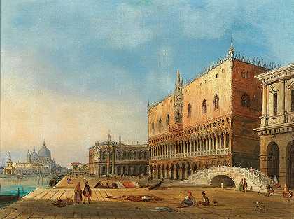 威尼斯，圣马可盆地和多格宫的景色，背景是圣玛丽亚·德拉礼炮`Venice, a view of St Mark’s Basin and the Doge’s Palace, in the background Santa Maria della Salute by Carlo Grubacs