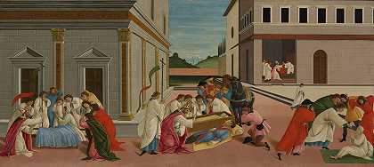 圣泽诺比乌斯的三个奇迹`Three Miracles of Saint Zenobius (ca. 1500) by Sandro Botticelli