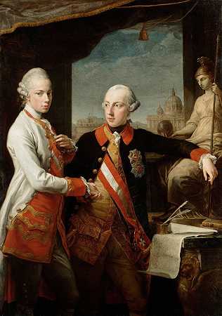 约瑟夫二世皇帝和托斯卡纳大公皮埃特罗·利奥波多`Emperor Joseph II With Grand Duke Pietro Leopoldo Of Tuscany by Pompeo Batoni