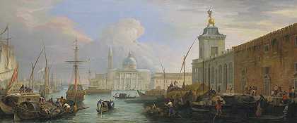 威尼斯巴奇诺，有多加纳和圣乔治伊索拉的远景`The Bacino, Venice, with the Dogana and a Distant View of the Isola di San Giorgio (ca. 1709) by Luca Carlevarijs