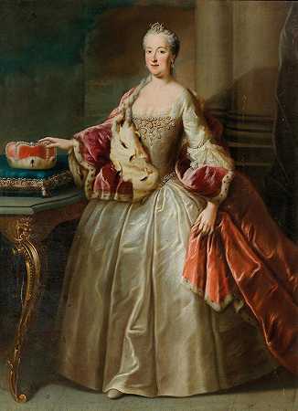 巴伐利亚公爵夫人玛丽亚·安娜的肖像，法尔兹-苏尔茨巴赫的东北公主（1722-1790）`Portrait Of Maria Anna, Duchess Of Bavaria, Née Princess Of Pfalz~ Sulzbach (1722–1790) by Workshop of Georges Desmarées