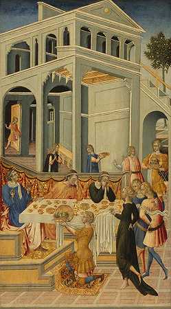 施洗者圣约翰的首领带到希律面前`The Head of Saint John the Baptist Brought before Herod (1455~60) by Giovanni di Paolo