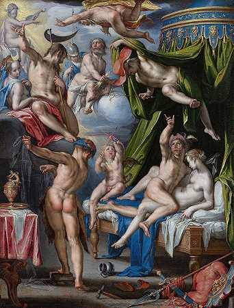 火星和维纳斯惊讶于火神`Mars and Venus Surprised By Vulcan (1601) by Joachim Wtewael