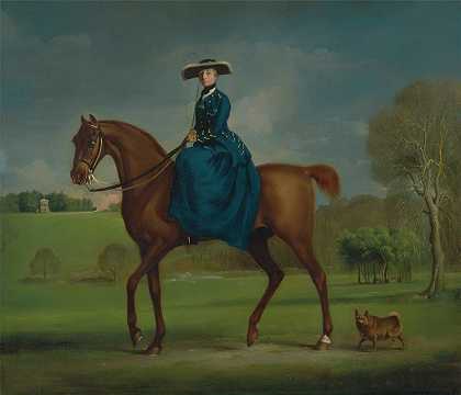 穿着查尔顿狩猎服的科宁斯比伯爵夫人`The Countess of Coningsby in the Costume of the Charlton Hunt (ca. 1760) by George Stubbs