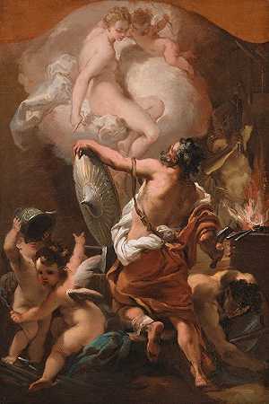 维纳斯在Vulcan和为埃涅阿斯订购盔甲s锻造`Venus Ordering Armor for Aeneas at Vulcans Forge (ca. 1775) by Gaetano Gandolfi