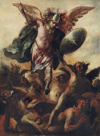 圣迈克尔战胜魔鬼`Saint Michael vanquishing the Devil by Cristóbal De Villalpando