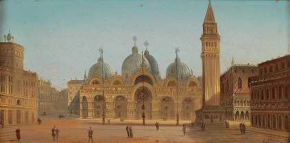 威尼斯、圣马可广场和圣马可大教堂`Venice, St Mark’s Square And St. Mark’s Basilica by August Von Siegen