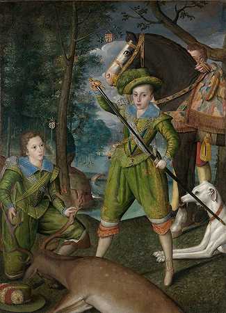 威尔士亲王亨利·弗雷德里克（1594-1612）和约翰·哈林顿爵士（1592-1614）在狩猎场`Henry Frederick (1594–1612), Prince of Wales, with Sir John Harington (1592–1614), in the Hunting Field (1603) by Robert Peake the Elder