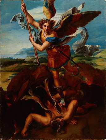 战胜撒旦的大天使圣迈克尔`Saint Michael the Archangel Vanquishing Satan (1830) by Rafał Hadziewicz