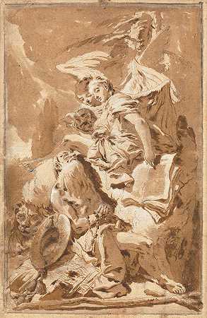 圣杰罗姆在沙漠中聆听天使的声音`Saint Jerome in the Desert Listening to the Angels (c. 1732) by Giovanni Battista Tiepolo