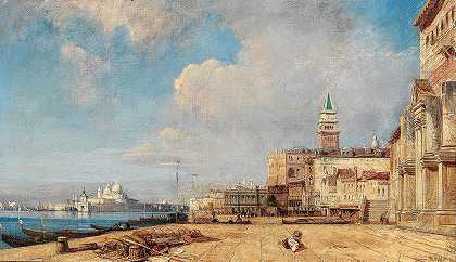 威尼斯钟楼景观和圣玛丽亚德拉礼炮`Venice, View of the Campanile and Santa Maria della Salute by William Wyld