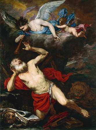 圣杰罗姆的愿景`The Vision of Saint Jerome (c. 1660) by Giovanni Battista Langetti