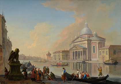 威尼斯，从大运河到多卡纳角的任意景色`Venice, A Capriccio View Of The Grand Canal Towards The Punta Della Dogana by Johann Richter
