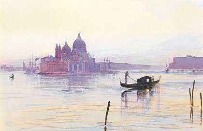 圣玛丽亚·德拉从威尼斯的巴奇诺河对岸敬礼`Santa Maria Della Salute From Across The Bacino, Venice by Edward Lear