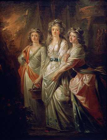 伊丽莎白、克里斯蒂安和玛丽·卡洛琳·冯·图恩伯爵夫人`The countesses Elisabeth, Christiane and Marie Karoline von Thun (1778 or 1788) by Heinrich Friedrich Füger