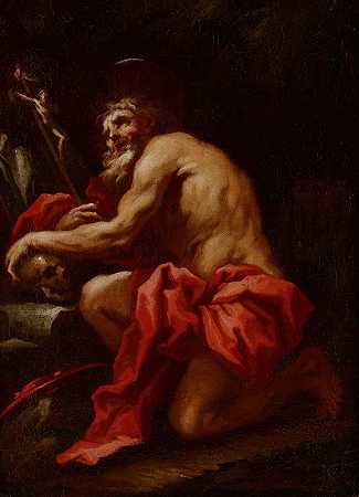 沙漠中的圣杰罗姆`St. Jerome in the Desert (c. 1700) by Circle of Paolo Pagani
