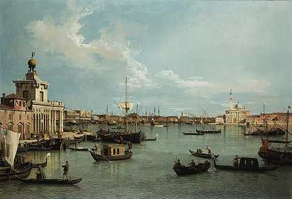 威尼斯，圣马可河畔的圣马可河畔`Venice, the Bacino di San Marco from the Canale della Giudecca (c. 1735 ~ 1744) by Canaletto