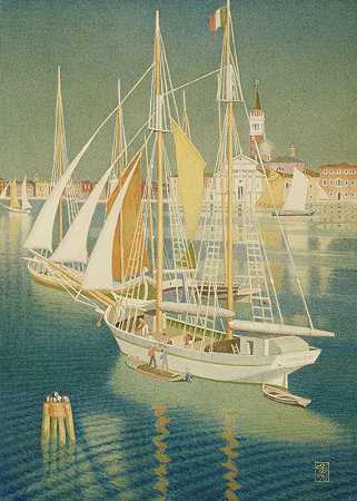 来自亚得里亚海、威尼斯的船只`Ships from the Adriatic, Venice (1939) by Joseph Edward Southall