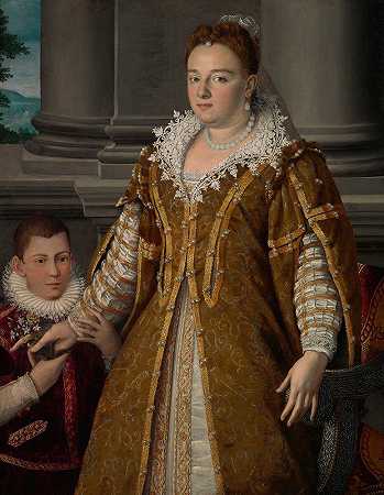 大公爵夫人比安卡·卡佩罗·德·梅迪奇与儿子的肖像`Portrait of Grand Duchess Bianca Capello de Medici with Her Son (c. 1580–1614) by Alessandro Allori