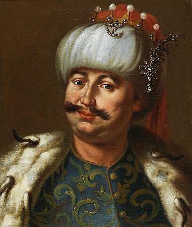 波兰贵族的肖像，传统上被认为是波兰国王约翰三世·索比斯基，打扮成奥斯曼苏丹`Portrait Of A Polish Nobleman, Traditionally Identified As John III Sobieski, King Of Poland, Dressed As An Ottoman Sultan by Jan Tricius