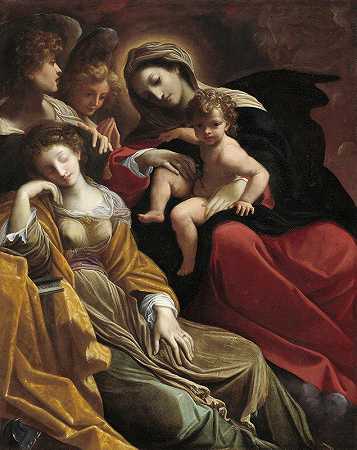 亚历山大圣凯瑟琳之梦`The Dream of Saint Catherine of Alexandria (c. 1593) by Ludovico Carracci