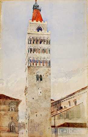 意大利皮斯托亚大教堂塔`Cathedral Tower, Pistoia, Italy (1898) by Cass Gilbert