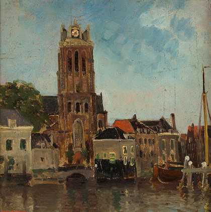 多德雷赫特教堂塔`The Church Tower, Dordrecht (1875) by Carl Skånberg