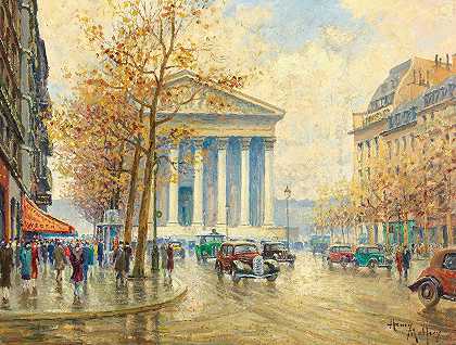 巴黎马德兰广场`Place De La Madeleine, Paris by Henry Malfroy