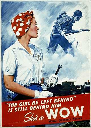 他留下的那个女孩仍然在他身后她太棒了`The girl he left behind is still behind him–Shes a WOW (1943) by Adolph Treidler