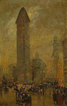 扁平铁，纽约`The Flatiron, New York by Sir Alfred East