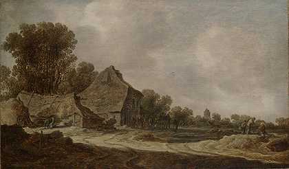 一条有茅草屋的沙路`A Sandy Road with Thatched Cottages (1633) by Jan van Goyen