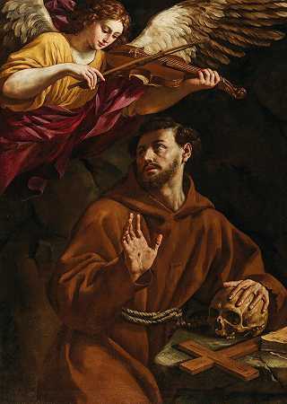 圣方济各得到安慰`Saint Francis being comforted by an Angel by an Angel by Francesco Cozza