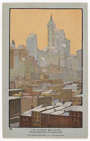 布鲁克林大桥上的歌手大楼`The Singer Building from Brooklyn Bridge (1914) by Rachael Robinson Elmer