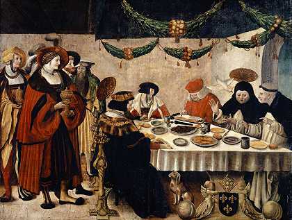 阿金的圣托马斯坐在圣路易斯国王的桌子上`Saint Thomas of Aquin at the Table of King Louis the Saint (1516~18) by Niklaus Manuel
