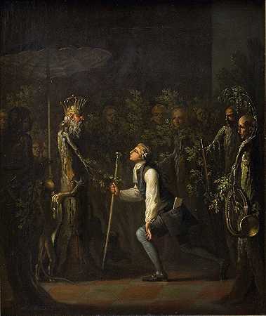 波图安人惊讶地看到尼尔斯·克里姆跪在智慧的王子面前`The Potuans are Surprised to see Niels Klim Genuflect in front of the Wise Prince (1785 – 1787) by Nicolai Abraham Abildgaard