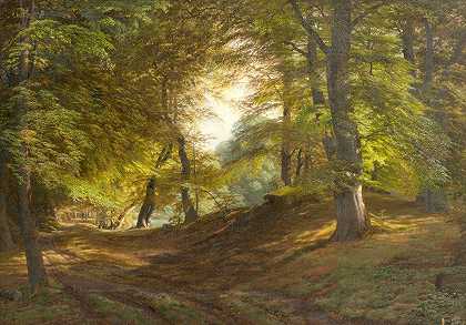 弗雷德里克斯堡城堡附近的一片树林`A Wood near Frederiksborg Castle (1831 – 1851) by Godtfred Rump